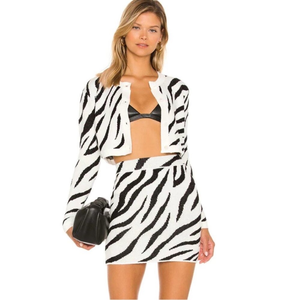 Revolve Eloise Knit Zebra Print Cardigan and Skirt Set
